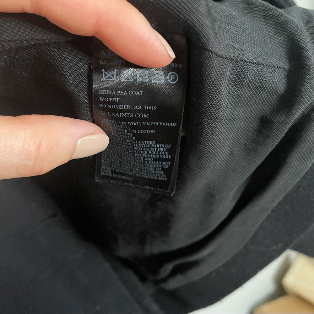 All Saints Ishba Leather and Wool Peacoat Black Size 4 - Picture 7 of 9
